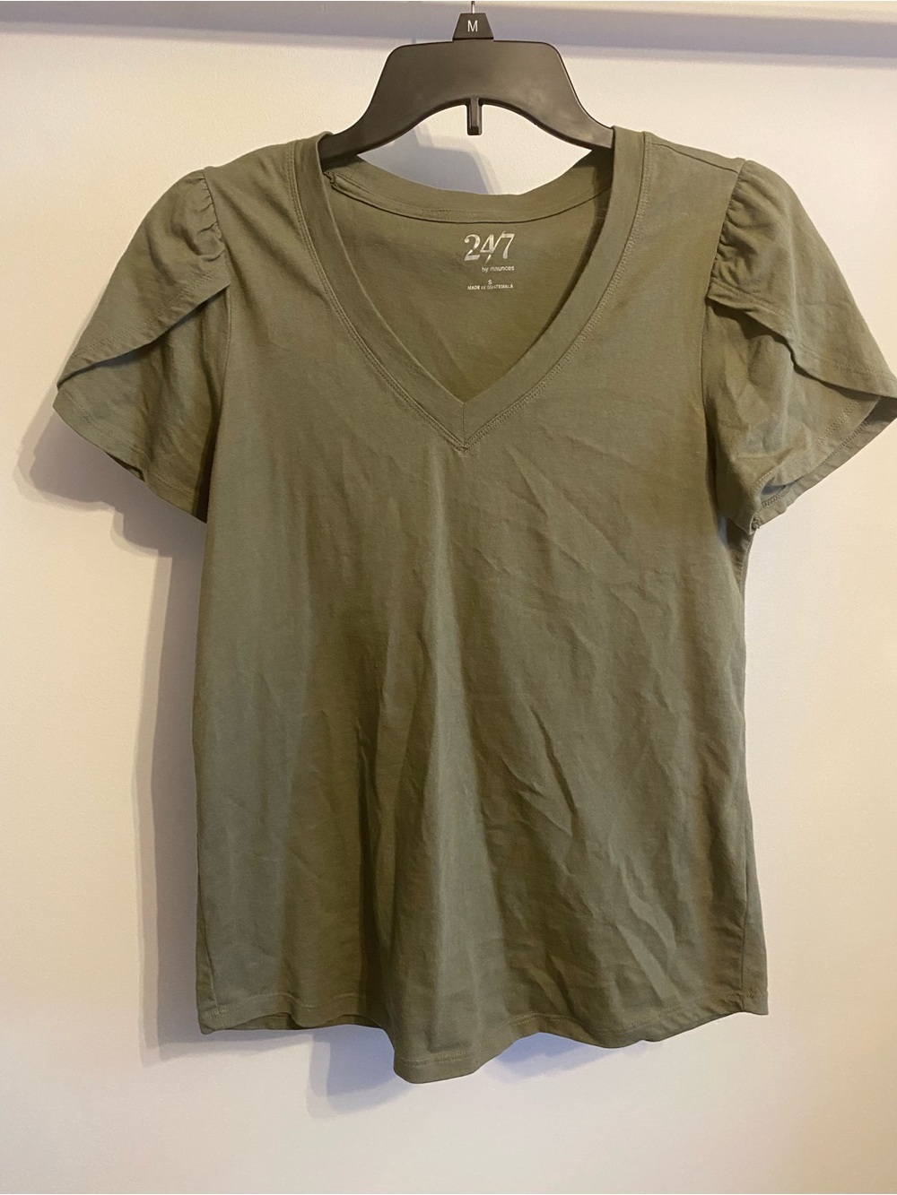 Maurice’s 24/7 Olive Green V-Neck Flutter Sleeve Tee